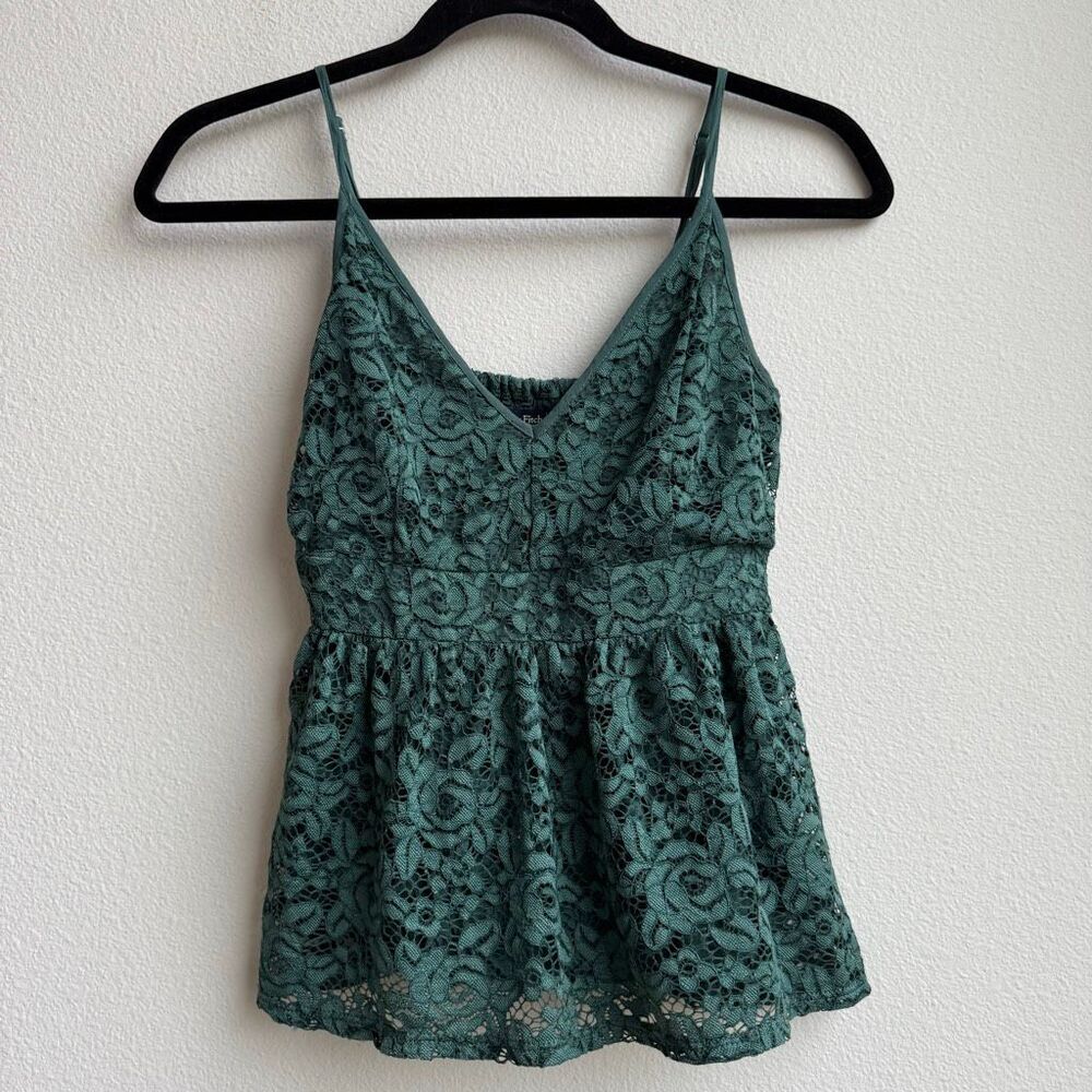 Abercrombie & Fitch Green Lace Babydoll Camisole Strappy Peplum Top Size XS